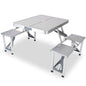 Folding Picnic Table w/ 4 Seats Umbrella Hole 33.7x26.4in Portable Aluminum Table Total 859LBS Weight Capacity for Camping Barbeque Outdoor