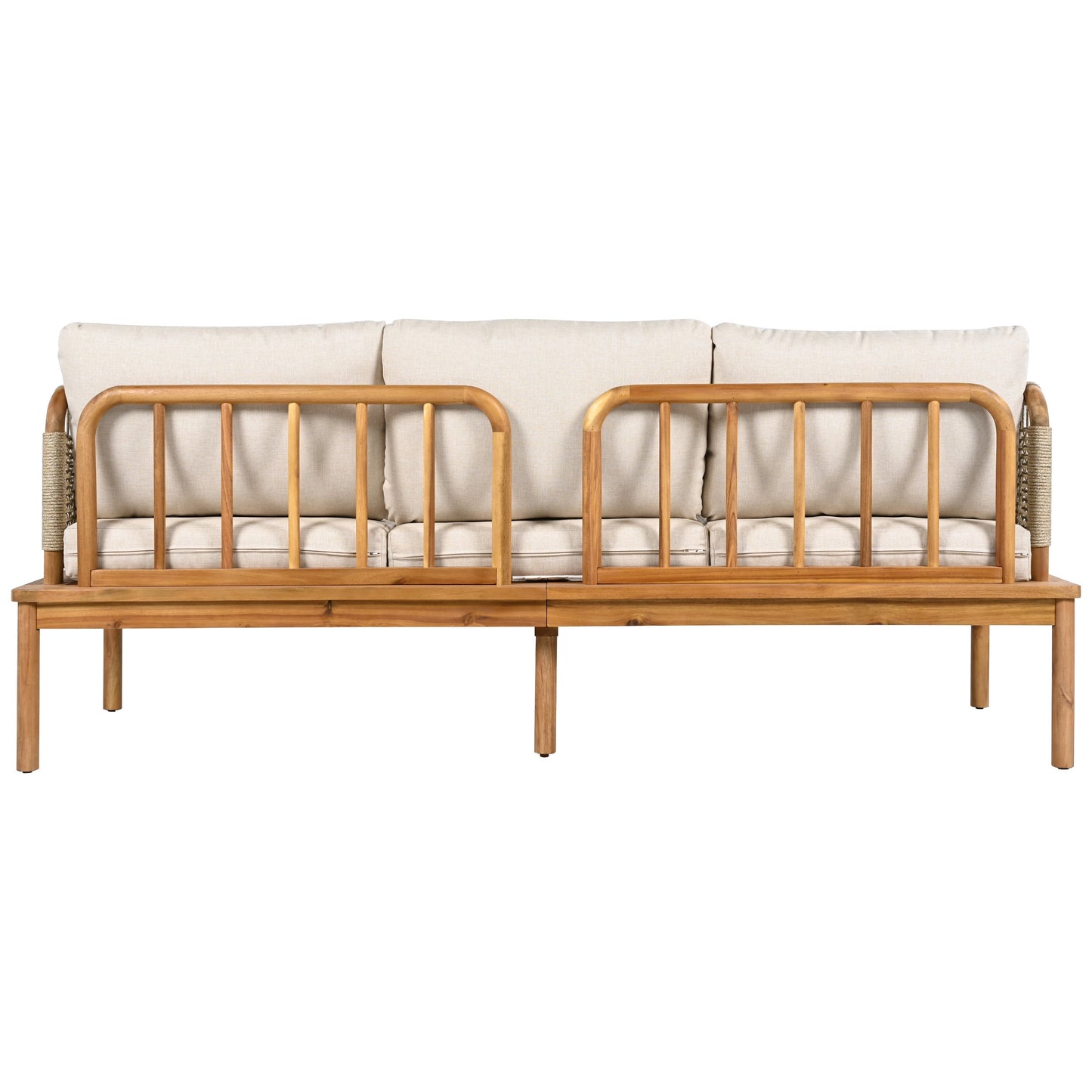 Outdoor Sofa Set Acacia Wood Rope 4 Piece Teak Beige