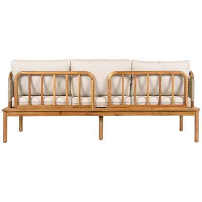 Outdoor Sofa Set Acacia Wood Rope 4 Piece Teak Beige