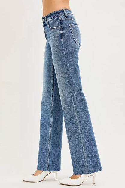 RISEN Tummy Control 4 Way Stretch Mid Rise Straight Jeans
