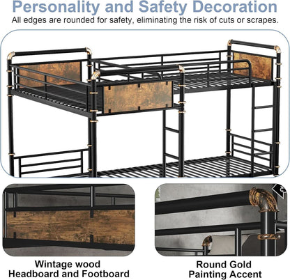 Quad Bunk Bed Twin Size Metal With Ladders Detachable Black