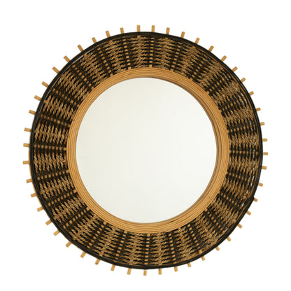 Wall Mirror Round Bamboo Hemp Rope Frame Natural Boho 23 In