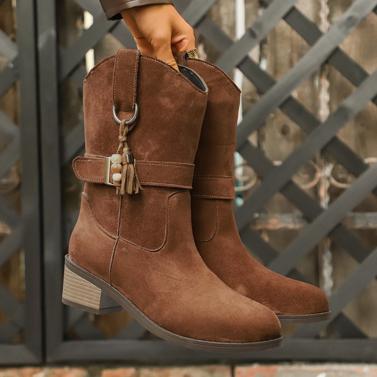 Thin Thick-soled Martin Boots With Elastic Suede