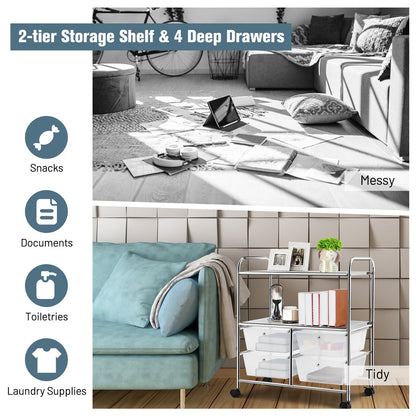Mobile 4 Drawers Shelves Rolling Storage Cart Rack