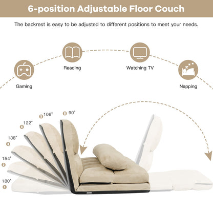 6-Position Foldable Floor Sofa Bed with Detachable Cloth Cover