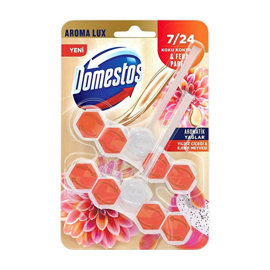 Domestos Toilet Block Air Freshener - Luxury Star Flower & Dragon Fruit Scent, Long-lasting Freshness