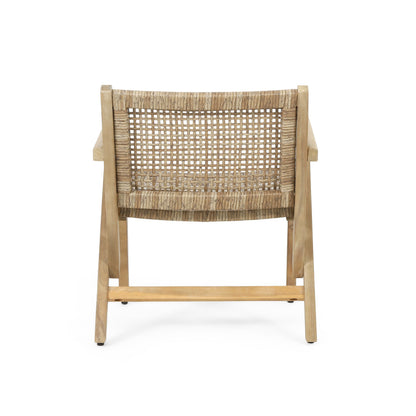 Club Chair Transitional Wicker Light Brown Acacia Frame Set of 2 24x27x28 In