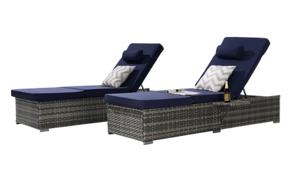 Outdoor Chaise Lounge Chair Set of 2, Rattan Storage Patio Pool Chairs with Cushion