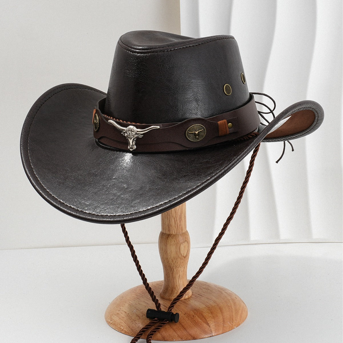PU Leather Metal 3D Ox-Head Retro Curved Belt Denim Hat