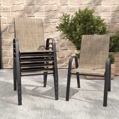 7-Piece Outdoor Patio Dining Set, 63' x 38' Rectangular Wood-Grain Metal Table