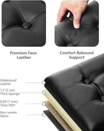 Ottoman With Premium Black Storage 34 Inch Dimension