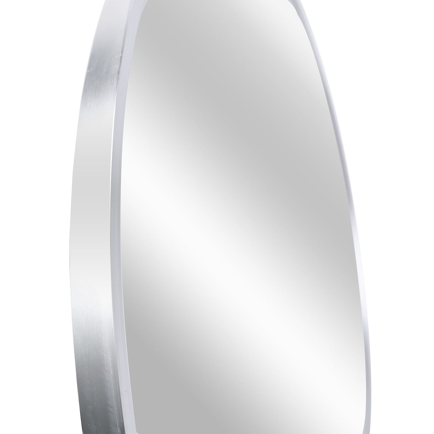 Wall Mirror Round Aluminum Frame Silver 42 In HD Glass Shatterproof Film