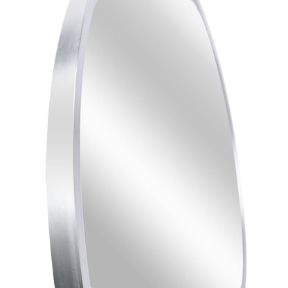 Wall Mirror Round Aluminum Frame Silver 42 In HD Glass Shatterproof Film