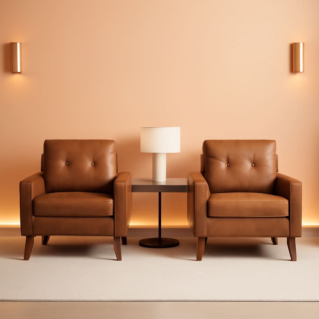 Brown Distinctive Tufted Faux Leather Armchairs Set