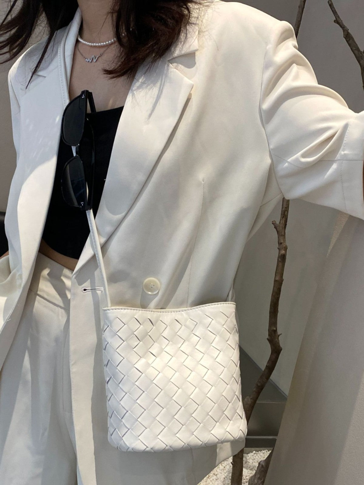 New Genuine Leather Woven Small Bag, High-End Feel, Simple Lambskin Bucket Bag, Versatile And Stylish Shoulder And Crossbody Bag