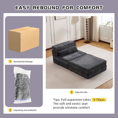 Sofa Convertible Modular Circle Fleece Dark Gray 1 Seat 79 In Ottoman