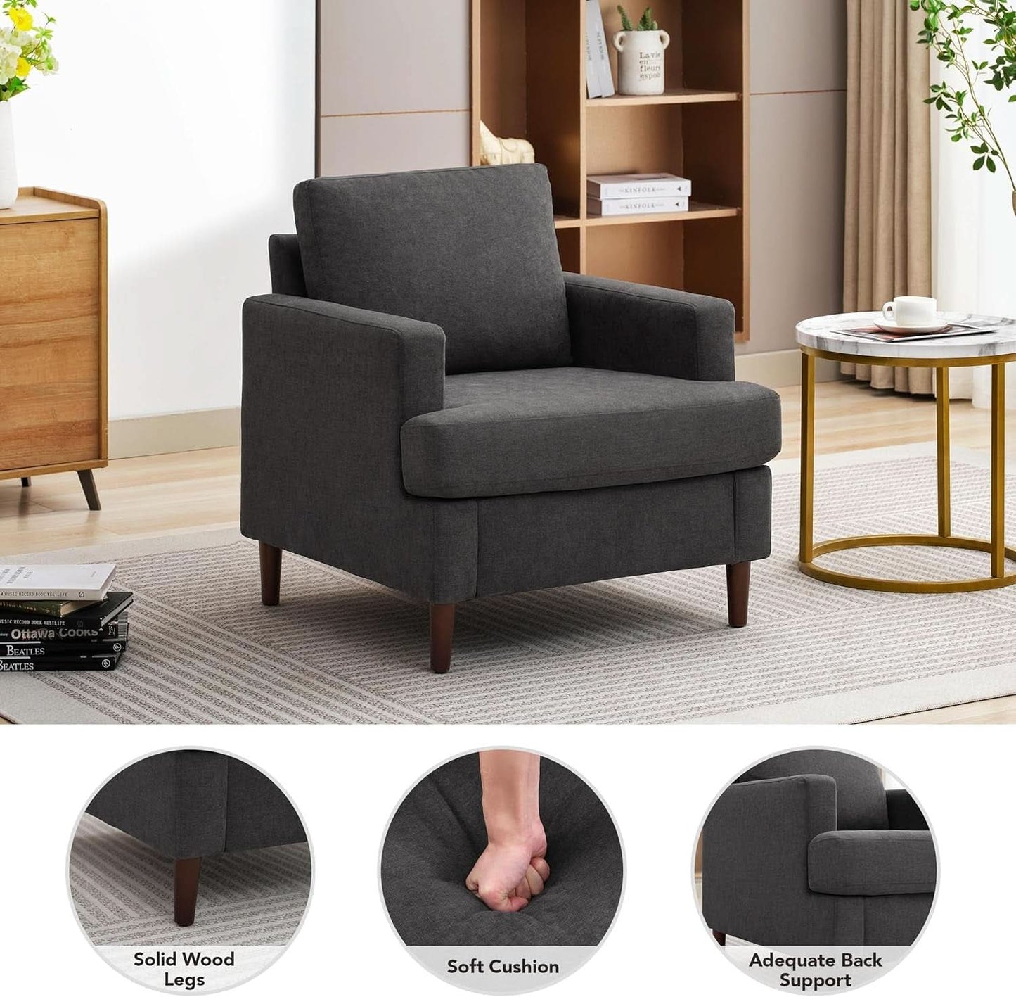 Mid Century Modern Premium Upholstered Armchair Grey