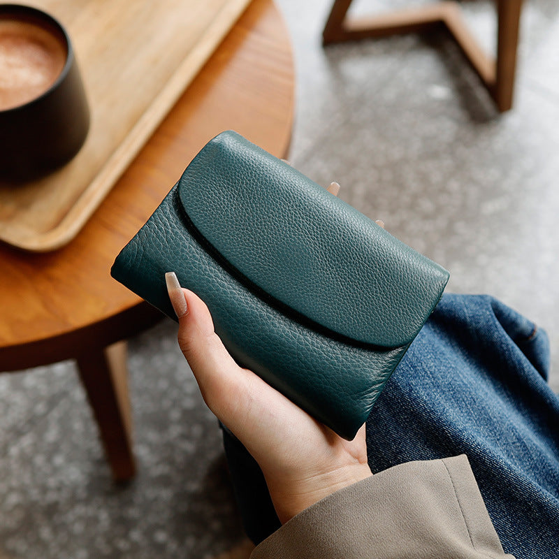 Genuine Leather Womens Short Wallet Card Holder With Multiple Card Slots