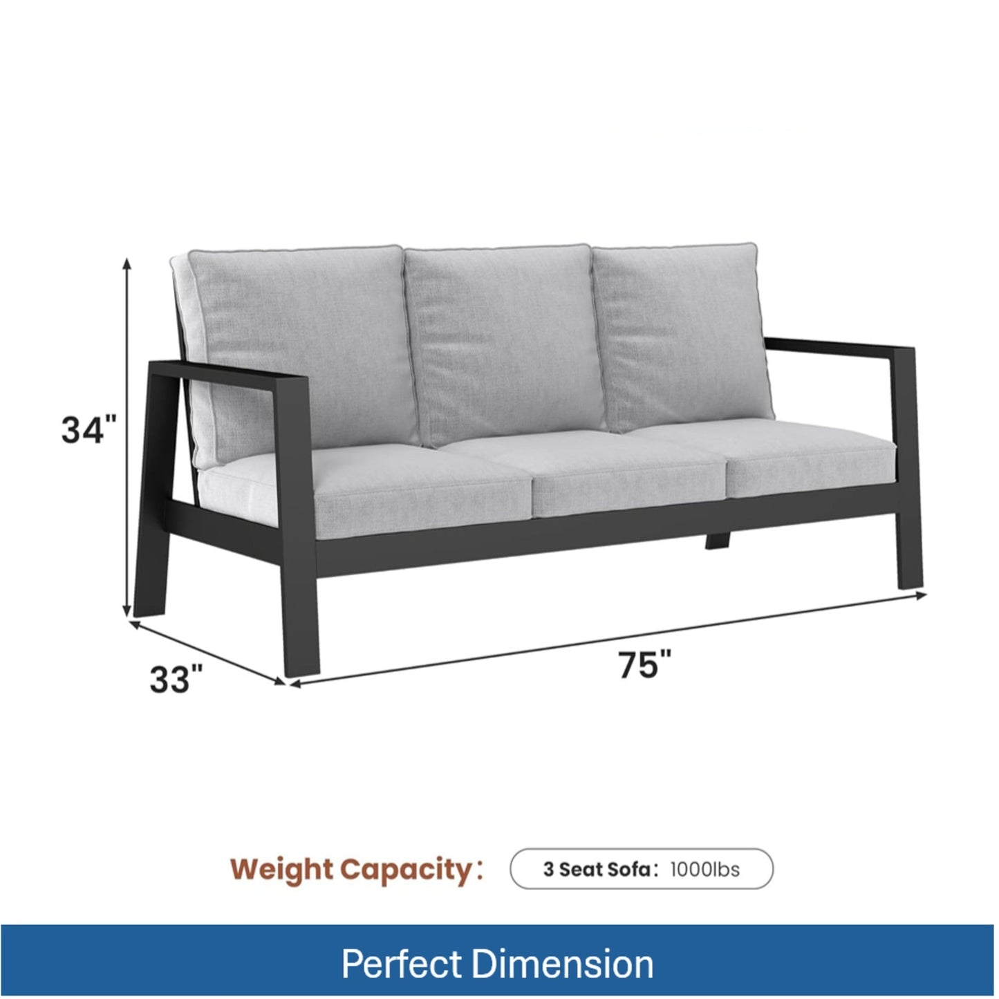 Outdoor Patio Set Aluminum Black Light Gray 4 Piece Seats 5