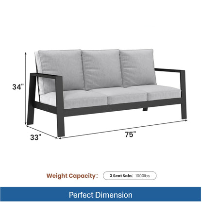 Outdoor Patio Set Aluminum Black Light Gray 4 Piece Seats 5