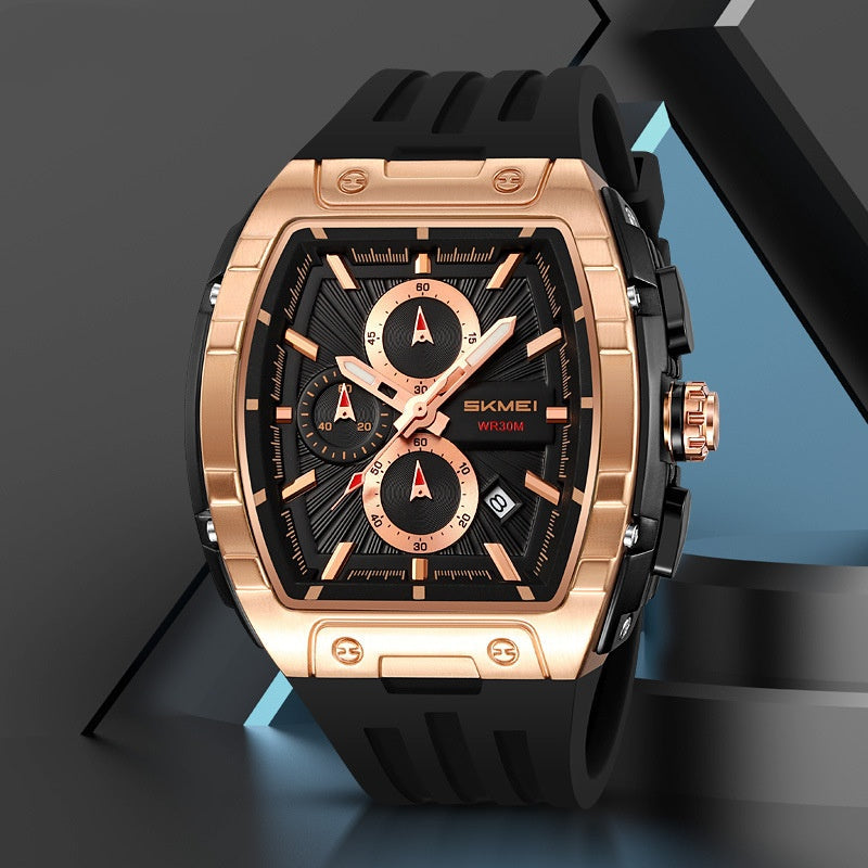 Shishi Mei Multi-function Chronograph Three-hand Watch Barrel-shaped Quartz Mens Watch