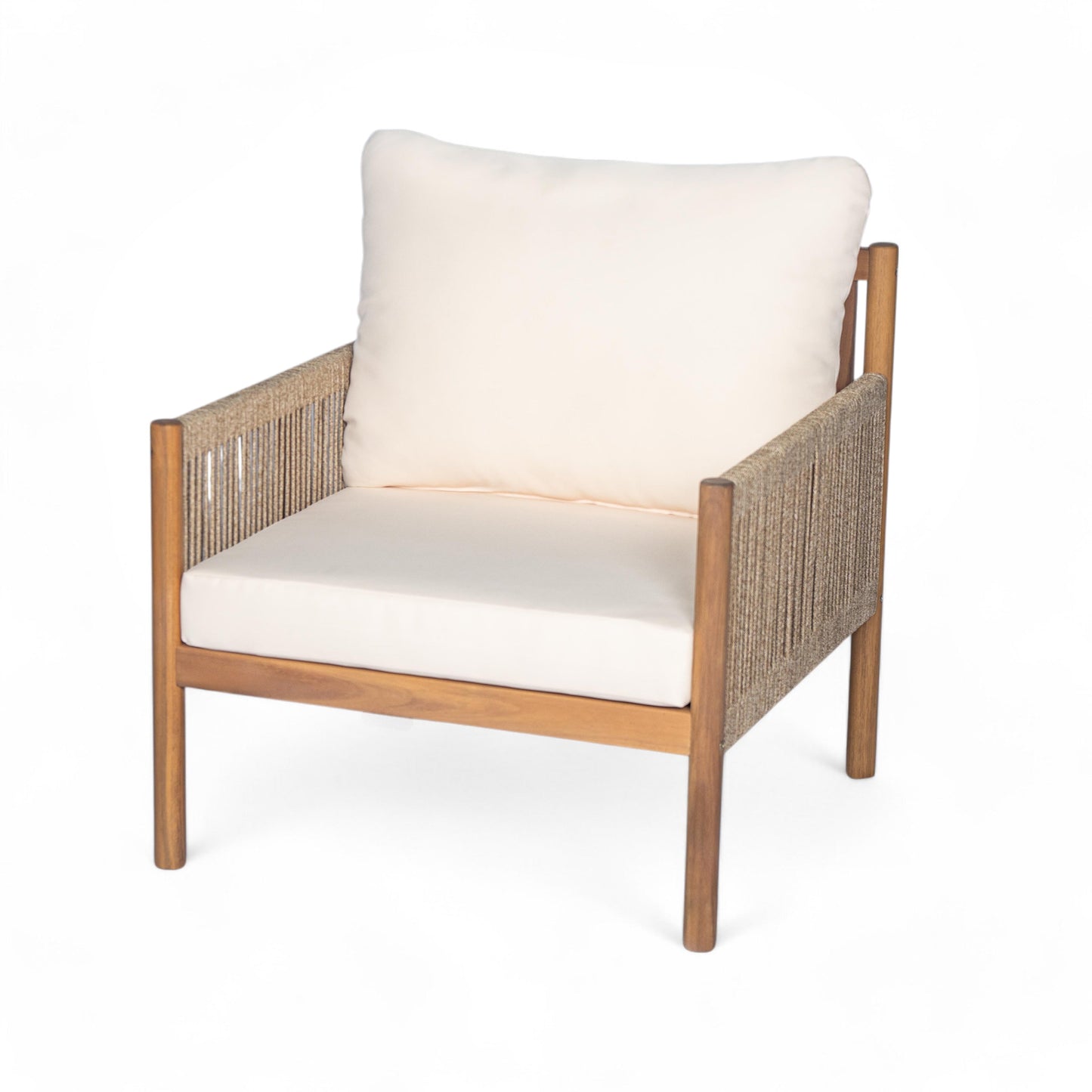 Outdoor Lounge Chair Solid Wood Teak Woven Polyester Cushion Set of 2