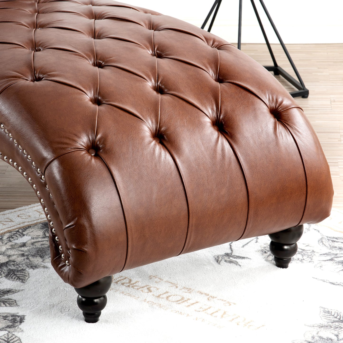 Brown PU Tufted Armless Chaise Lounge with Foam Seating and Birch Legs