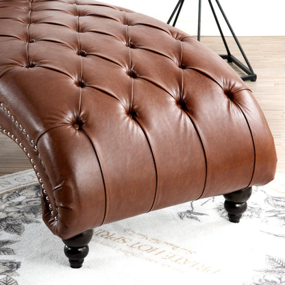 Brown PU Tufted Armless Chaise Lounge with Foam Seating and Birch Legs