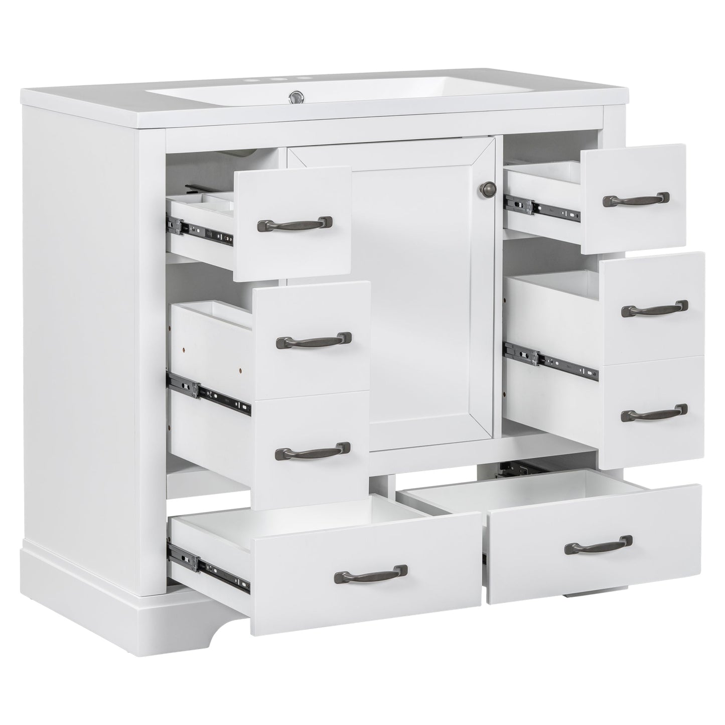 36' Bathroom Vanity with Sink Combo, Six Drawers, Multi-Functional Drawer Div...