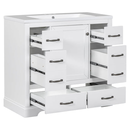 36' Bathroom Vanity with Sink Combo, Six Drawers, Multi-Functional Drawer Div...