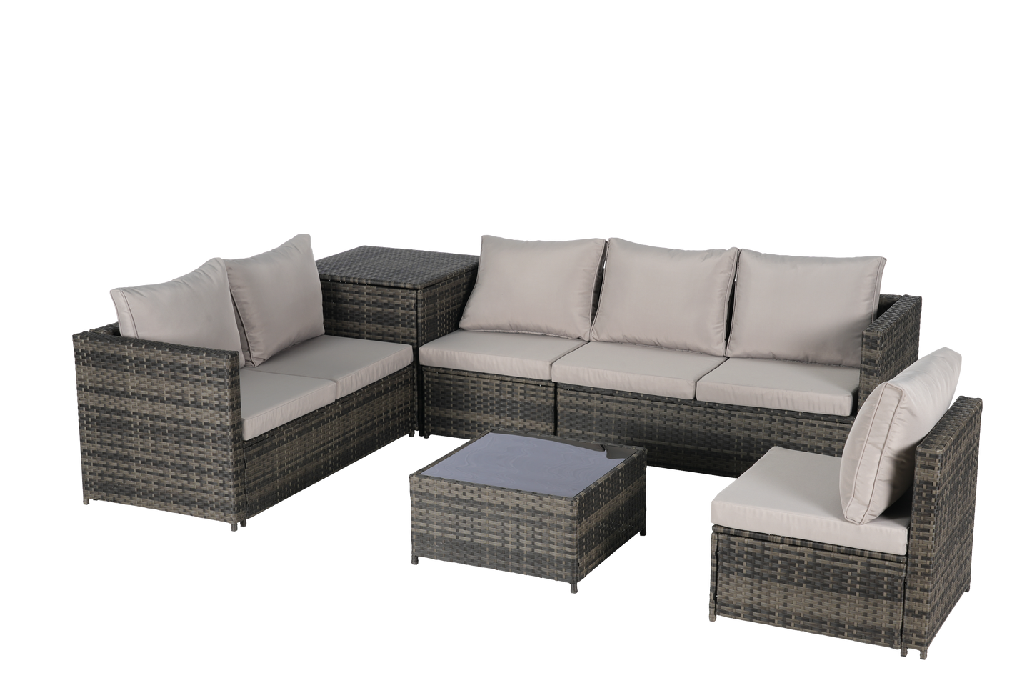 Outdoor Sectional Set PE Rattan 6 Piece L-Shape Gray