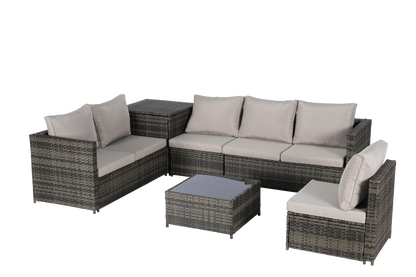 Outdoor Sectional Set PE Rattan 6 Piece L-Shape Gray