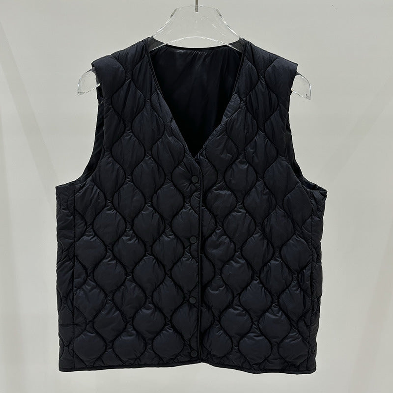 Layered Inner Wear, Short Round-neck Lightweight Down Vest Jacket