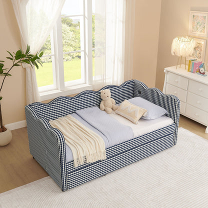 Gingham Daybed With USB Charging Port, Wave-Shaped Design