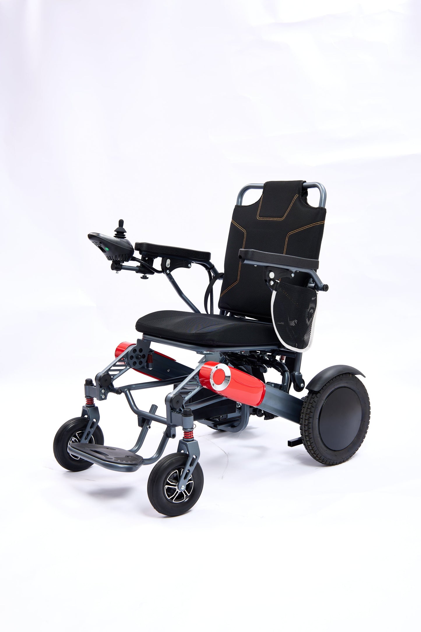 Wheelchair Electric Foldable Aluminum 300 LB 15 Mile Range Black Red