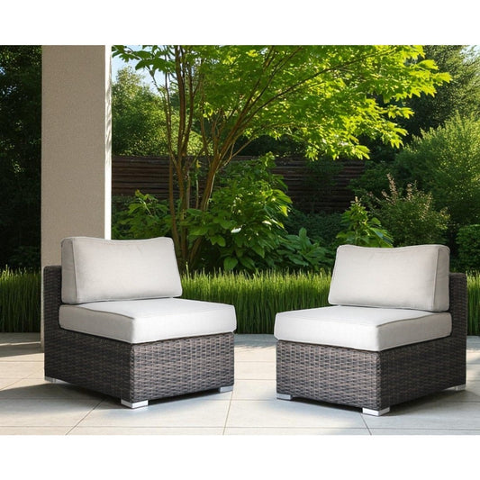Outdoor Sectional Set HDPE Wicker Aluminum Brown Armless 2 Piece 300 LB