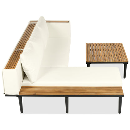 Outdoor Patio Set Acacia Wood Iron Beige L-Shape Seats 6 396 LB