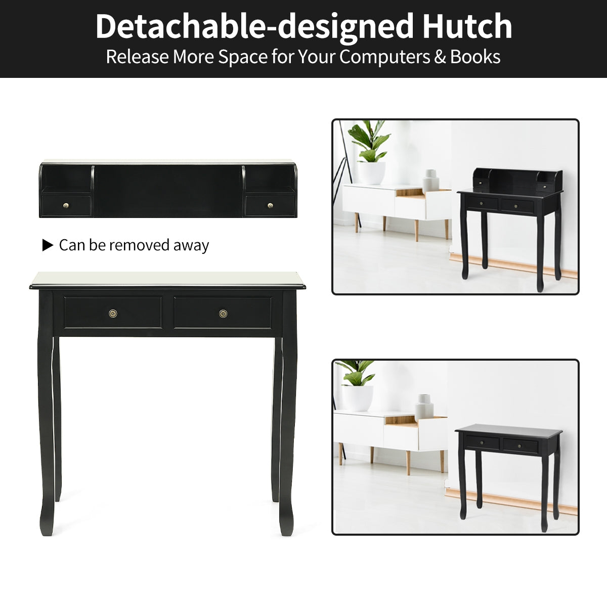 Writing Desk 2-Tier Vanity Desk Computer Desk with 4 Drawers