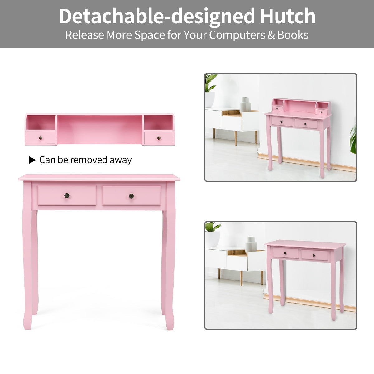Writing Desk 2-Tier Vanity Desk Computer Desk with 4 Drawers