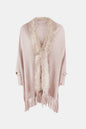 Fringe Open Front Long Sleeve Poncho