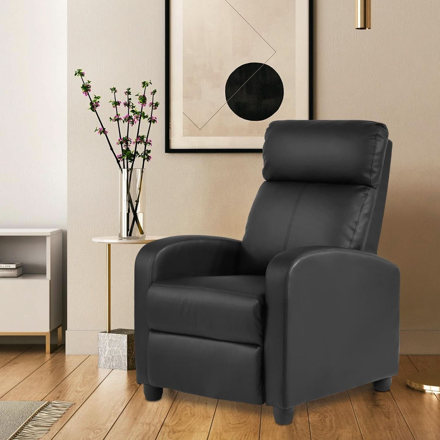 PU Leather Recliner Chair Black With Lumbar Support
