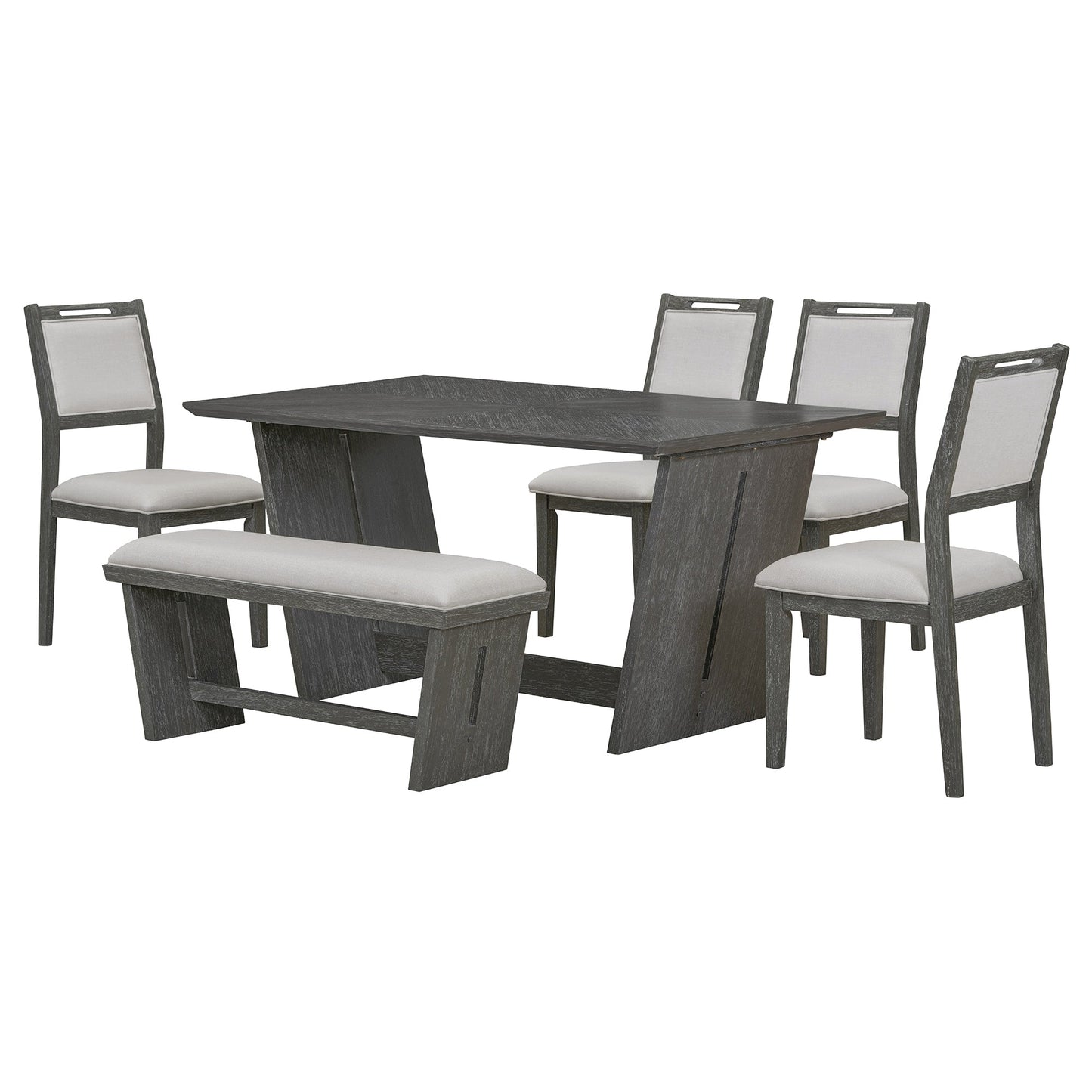 6-Piece Retro Dining Table Set for 6, 60' Wood Kitchen Table and Chairs Set of