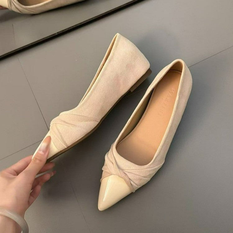 2026 New French Style Women Pointed Toe Shallow Flats, Autumn Winter Slip-on Pumps, Gentle Commute Shoes Matching Dresses,