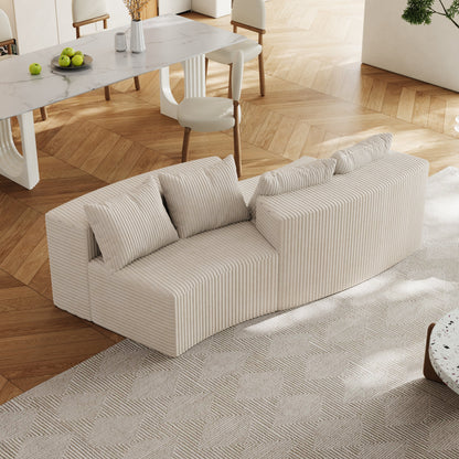 Sectional Sofa Modular Curved Corduroy Beige 2 Seat 4 Pillows