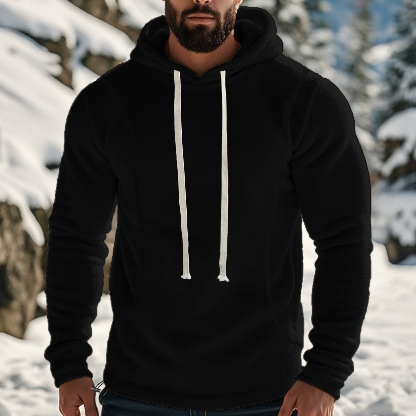 Mens Fleece Long-Sleeve Pullover Hoodie