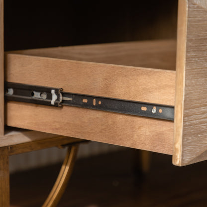 Chest Modern 6-Drawer Natural Wood Geometric Diamond Gold Legs 47.24 In