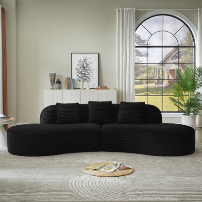 Curved Corduroy Sectional Sofa 4-Seat 123" Black
