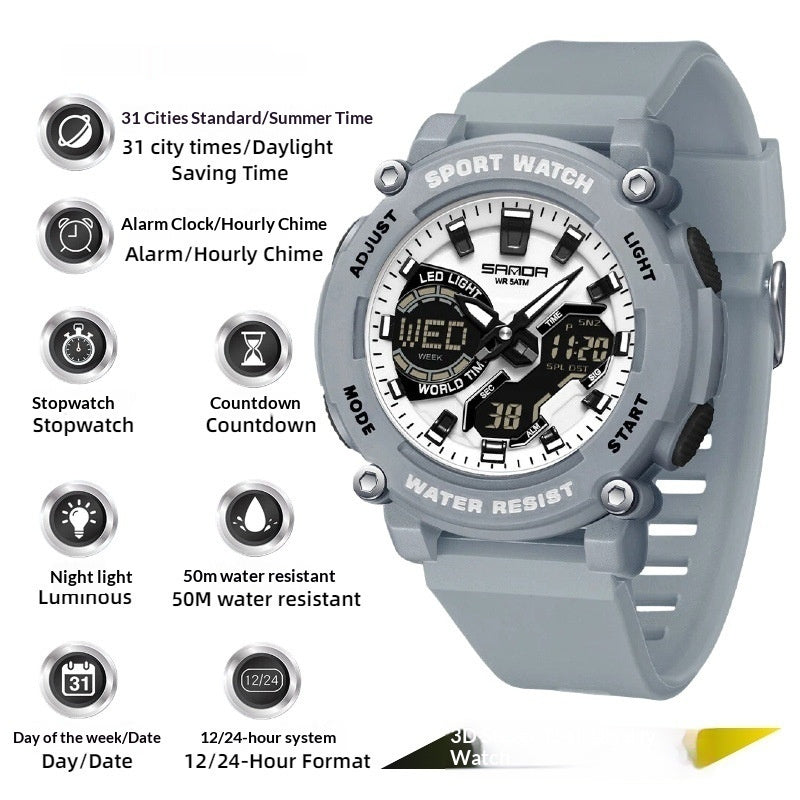 Students Dual-display Luminous Chronograph Watch For Hiking