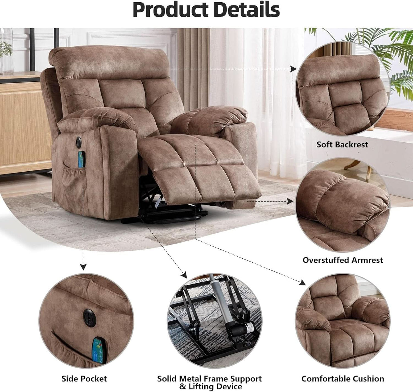 Large Power Recliner With Massage And USB Charging