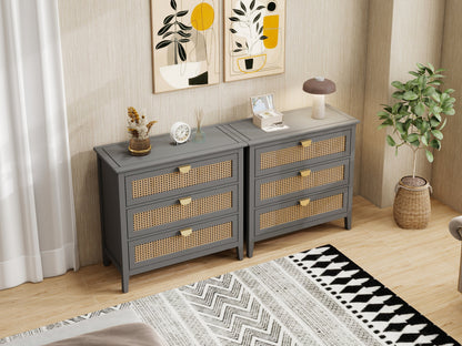 3-Drawer Cabinet - Natural Rattan - Suitable for Bedroom, Living Room, or Study